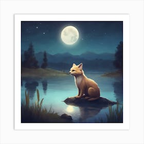 Fox In The Moonlight Art Print