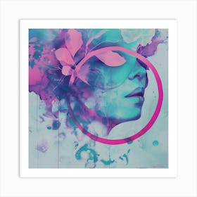 Pink flowers woman portrait Art Print