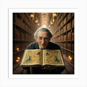 Old Man In Library 6 Art Print