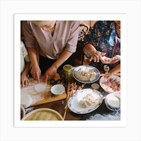 Family Making Dumplings Art Print