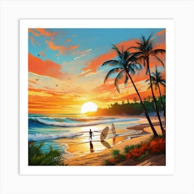 Surfers At Sunset Art Print