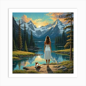 Woman And Her Dog Art Print