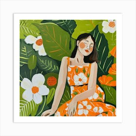 Girl In An Orange Dress Art Print