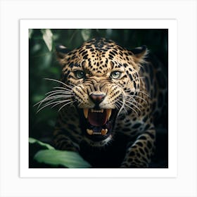 Jaguar Roaring In The Jungle 1 Art Print