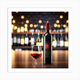 Red Wine Bottle And Glass Art Print