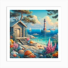 Lighthouse By The Sea Art Print