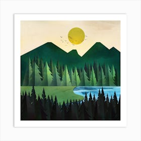 Sunny Day Near The Clear Forest Lake Art Print