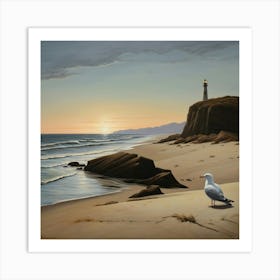 Seagull On The Beach Art Print