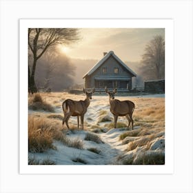 Deer In The Snow 2 Art Print