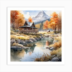 Cabin By The River Art Print