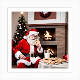 Santa Claus Eating Cookies Art Print