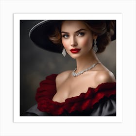 Victorian Woman In Black Hat Art Print