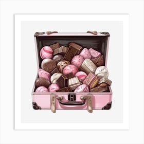 Pink Suitcase With Chocolates 1 Art Print