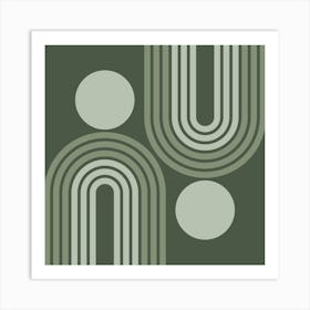 Mid Century Modern Geometric Rainbow And Sun Abstract A18 In Greenery Sage Green 02 Art Print