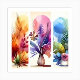 Watercolor Flowers In Vases Art Print