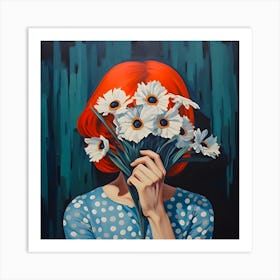 Red Hair Between Daisies Art Print