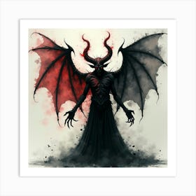 Demon With A Black Magic Aura, Watercolor Shades Of Dread 1 Art Print