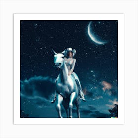 AI Digital Art | Church Girl - Riding Horse Under the Moonlight | Wilfredo x DALL-E Art Print