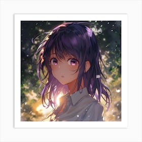 Anime Girl With Purple Hair Art Print