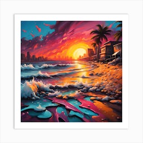 A Symphony of Colorful Sands Under The Sunset Skyline Art Print