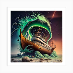 Ship on a tsunami wave 4 Art Print