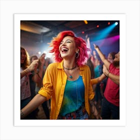 Energetic Woman With Vibrant Dyed Hair Cheerful Smile Standing Alone In A Studio Personalized Wir (6) Poster