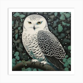 Ohara Koson Inspired Bird Painting Snowy Owl 3 Square Art Print