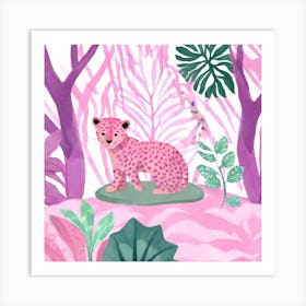 Pink Leopard In Jungle  Art Print