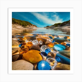 Shimmering Reflections Multicolored Stones Beneath Tranquil Waters (4) Art Print