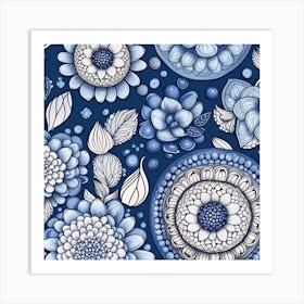Blue Floral Pattern 2 Art Print