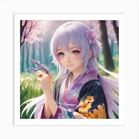 Anime Girl With Purple Hair 1 Art Print