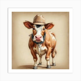 Cow In Cowboy Hat 2 Art Print