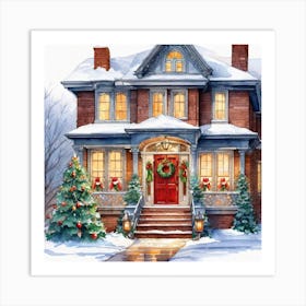 Christmas Decorated Home Outside Watercolor Trending On Artstation Sharp Focus Studio Photo Int (4) Art Print