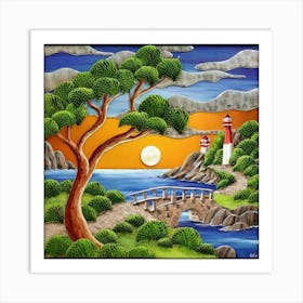 Highly detailed digital painting with sunset landscape design 21 Art Print