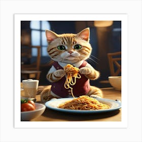 Cat Eating Spaghetti Art Print