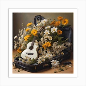 Flowers and a guitar Art Print