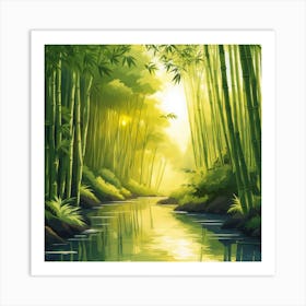 A Stream In A Bamboo Forest At Sun Rise Square Composition 154 Art Print