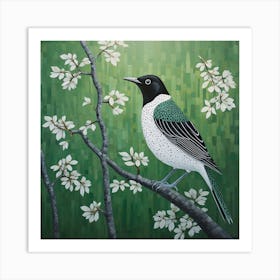 Ohara Koson Inspired Bird Painting Blackbird 1 Square Art Print