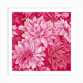 Seamless Pattern With Pink Flowers Art Print