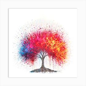 Nature's Energy Red Tree Vector Ink Splash Effect Art Print