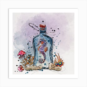 Seahorse In A Bottle Art Print