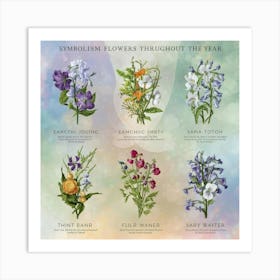 Birth flowers family bouquet 6 Art Print