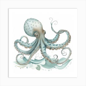 Storybook Style Octopus With Waves 1 Art Print