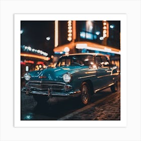 Classic Car At Night Art Print