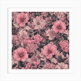 Pink Flowers Wallpaper Art Print