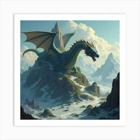 A Mystical, Ancient Dragon Carving Its Name Into A Mountain 1 Art Print