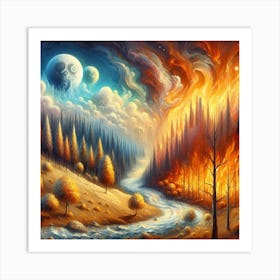 Fire In The Forest Art Print