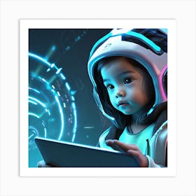 Young Girl Using A Tablet Computer Art Print