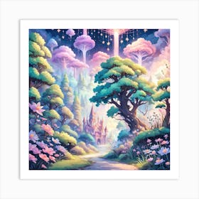 A Fantasy Forest With Twinkling Stars In Pastel Tone Square Composition 357 Art Print