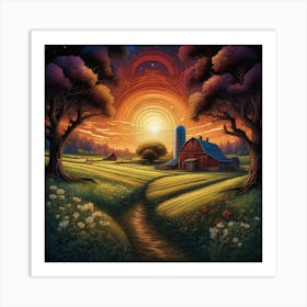 Sunset At The Farm Art Print